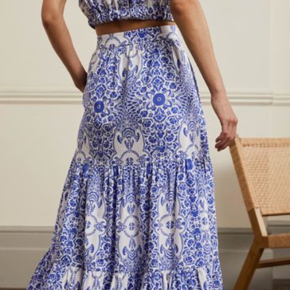 Boden Women's Blue Lorna Tired Maxi Skirt Crop Top Set size 2 NEW NO TAGS